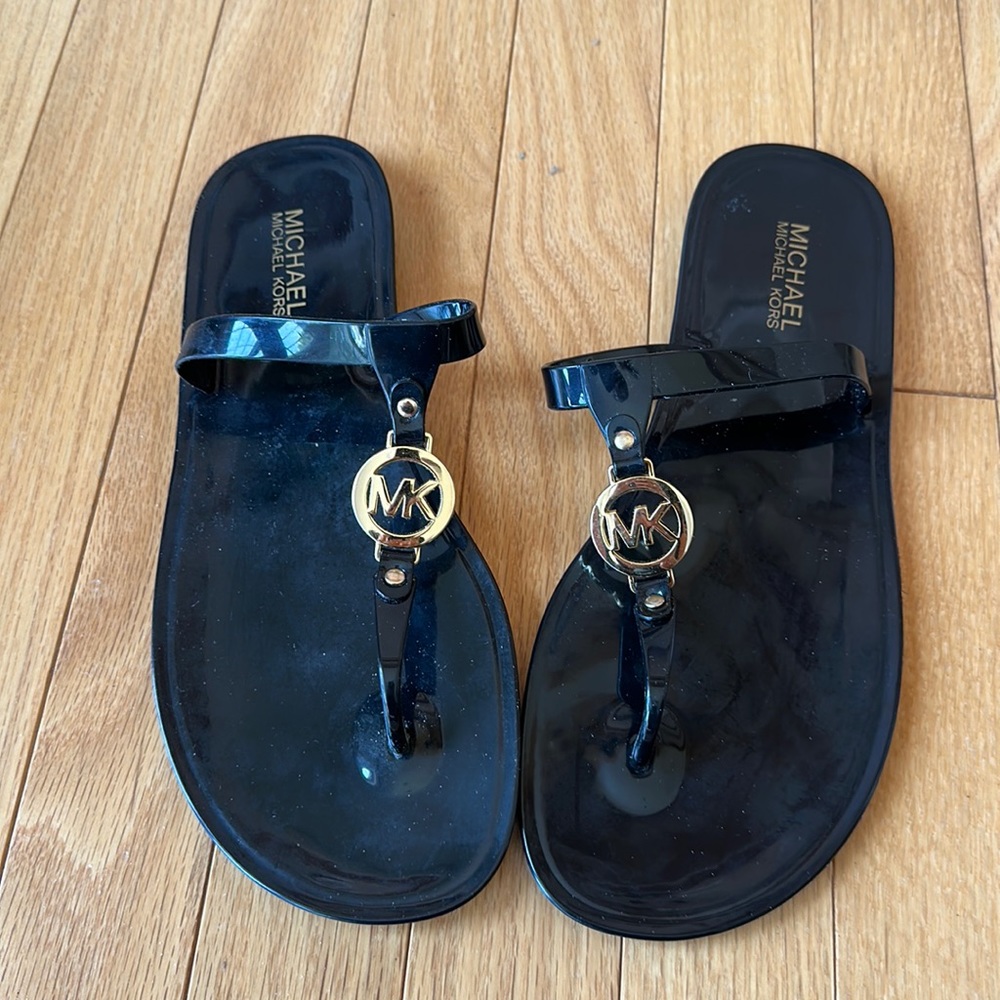 Michael Kors Black Jelly Logo Fancy Flip-flops Sandals Women’s 9 (?) VGUC